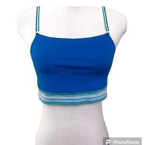 NIKE Seamless Sports Bra Swoosh Overlay Dri Fit Blue Green White Small/medium